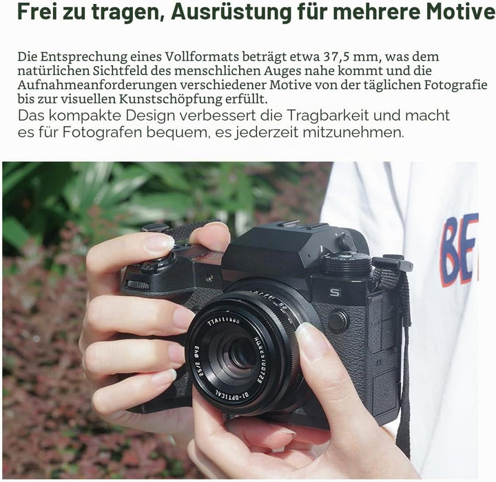 TTArtisan APS-C 25 mm F2 Metallgehäuse, kompatibel mit Fuji X-Halterung, Schwarz Schwarz 25 mm F2, S