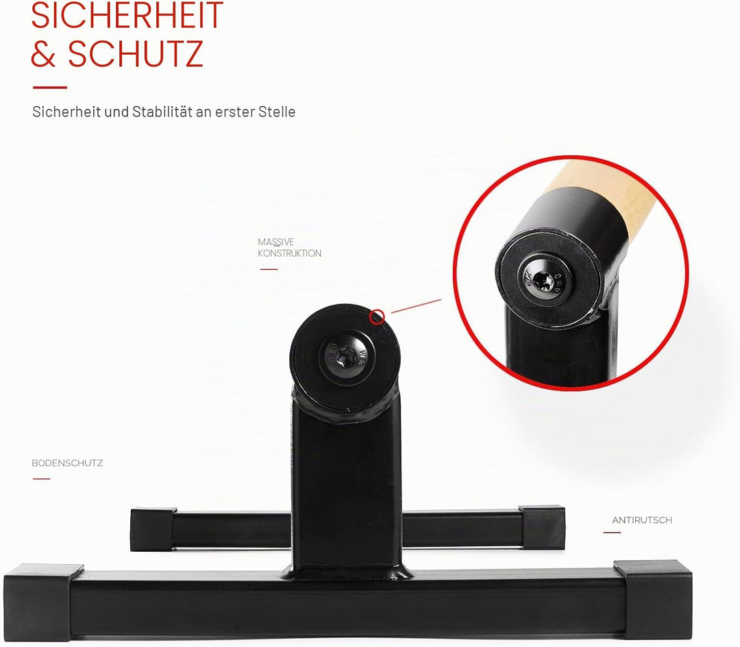 Premium Parallettes bis 1500 kg - Liegestützgriffe Holz und Metall - Rutschfeste Handstand Griffe/Di