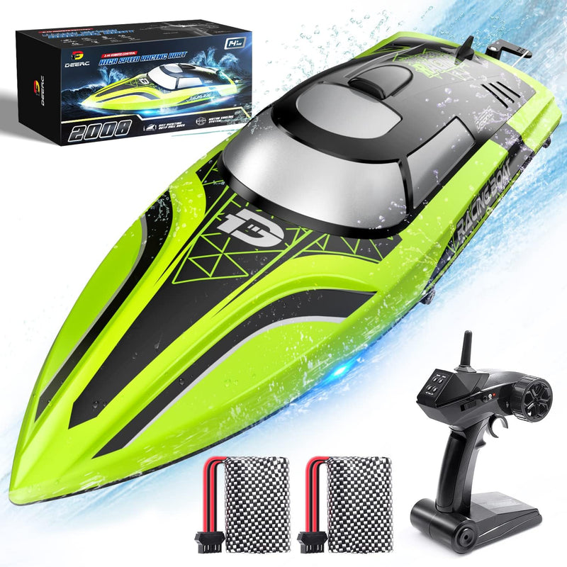 DEERC RC Boot mit LED-Licht, ferngesteuertes, für Pools und Seen, 20+ km/h, 2,4-GHz-Rennboote mit 2