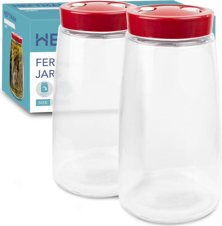 HEFTMAN Gärglas mit 1-Wege-Luftablassöffnung - 2,2 Liter, 2er Pack - Ideal zur sicheren Gärung für K