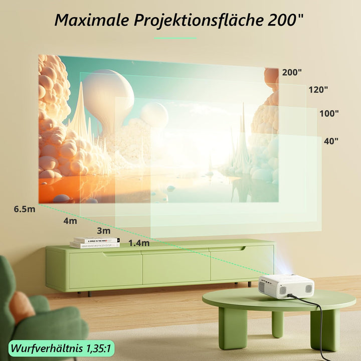 Beamer 4K, Bluetooth Projektor 1080P Natives, YOTON Y6 Mini Beamer 12000Lux mit Stativ, kompatibel m