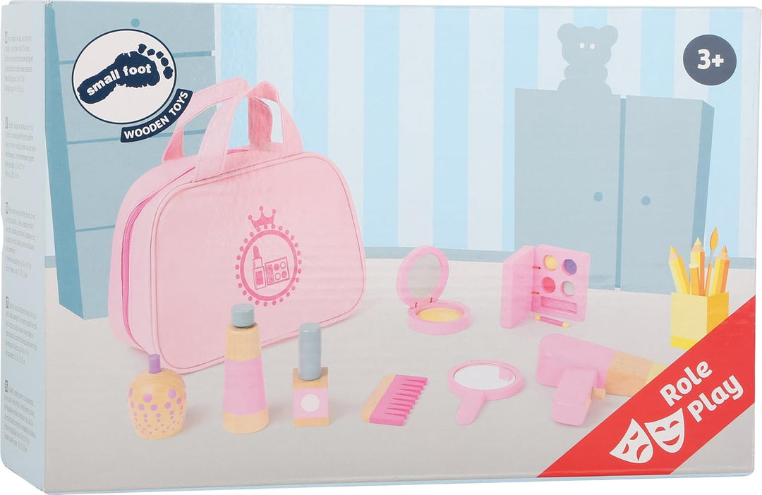 Small Foot 10607 Make-up Spielset aus Holz in rosa für Kinder, lustiges Rollenspiel in Tragetasche S