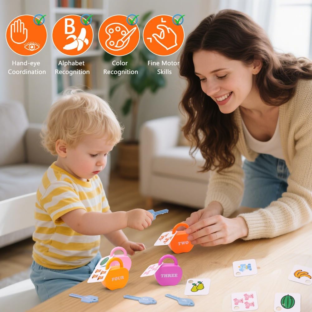 10 Set Schloss und Schlüsselspiel, Montessori Baby Keys Spielzeugset, Lock Und Schlüsselspielzeug, V