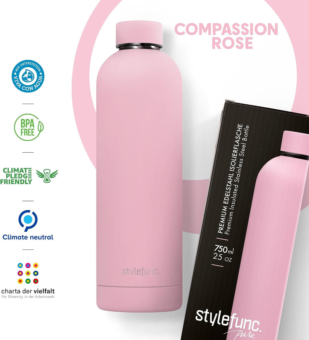 Edelstahl Trinkflasche "pure" | 500ml 750ml &amp; 1l auslaufsichere Thermosflasche | Kohlensäure geeigne