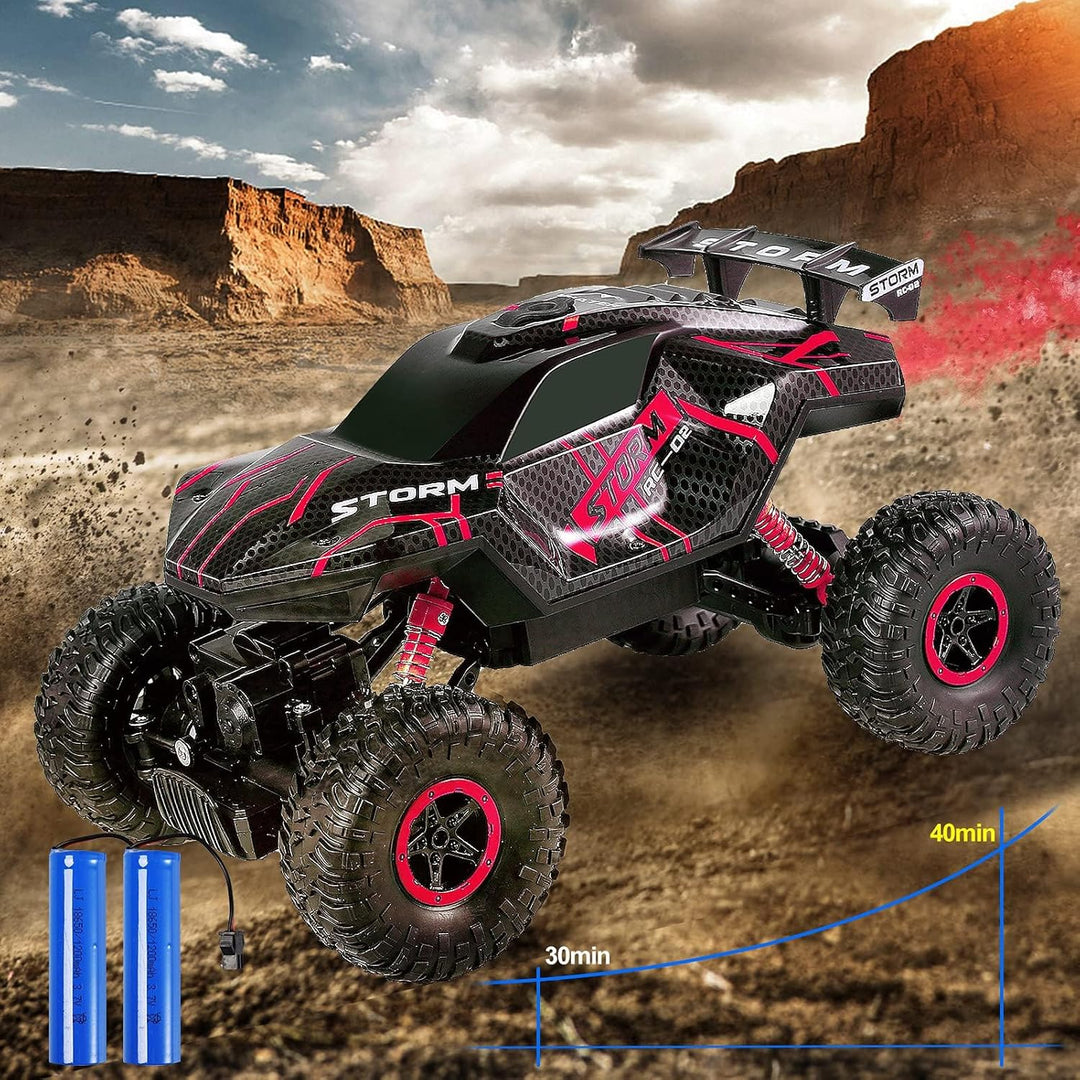 Herefun Ferngesteuertes Auto, 2.4GHz RC Auto für Kinder mit LED Licht und Spray, 4WD Wiederaufladbar