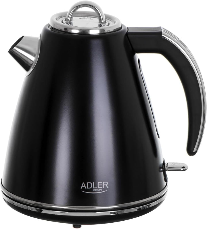 Adler AD 1343 Wasserkocher aus Metall, 1,5 l, Schwarz 1.5 Liter Schwarz, 1.5 Liter Schwarz
