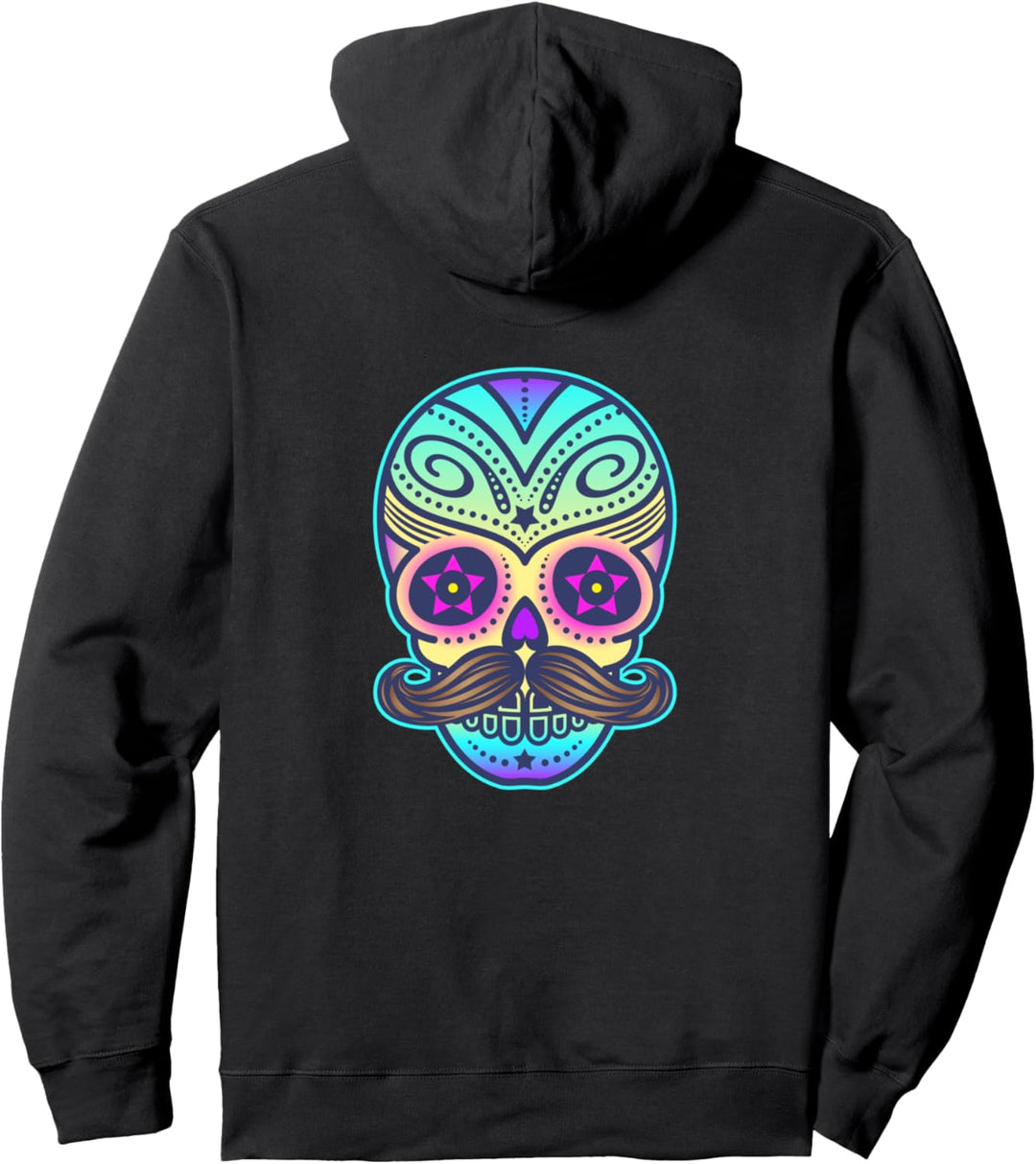 Colorful Sugar Skull Mustache Pullover Hoodie