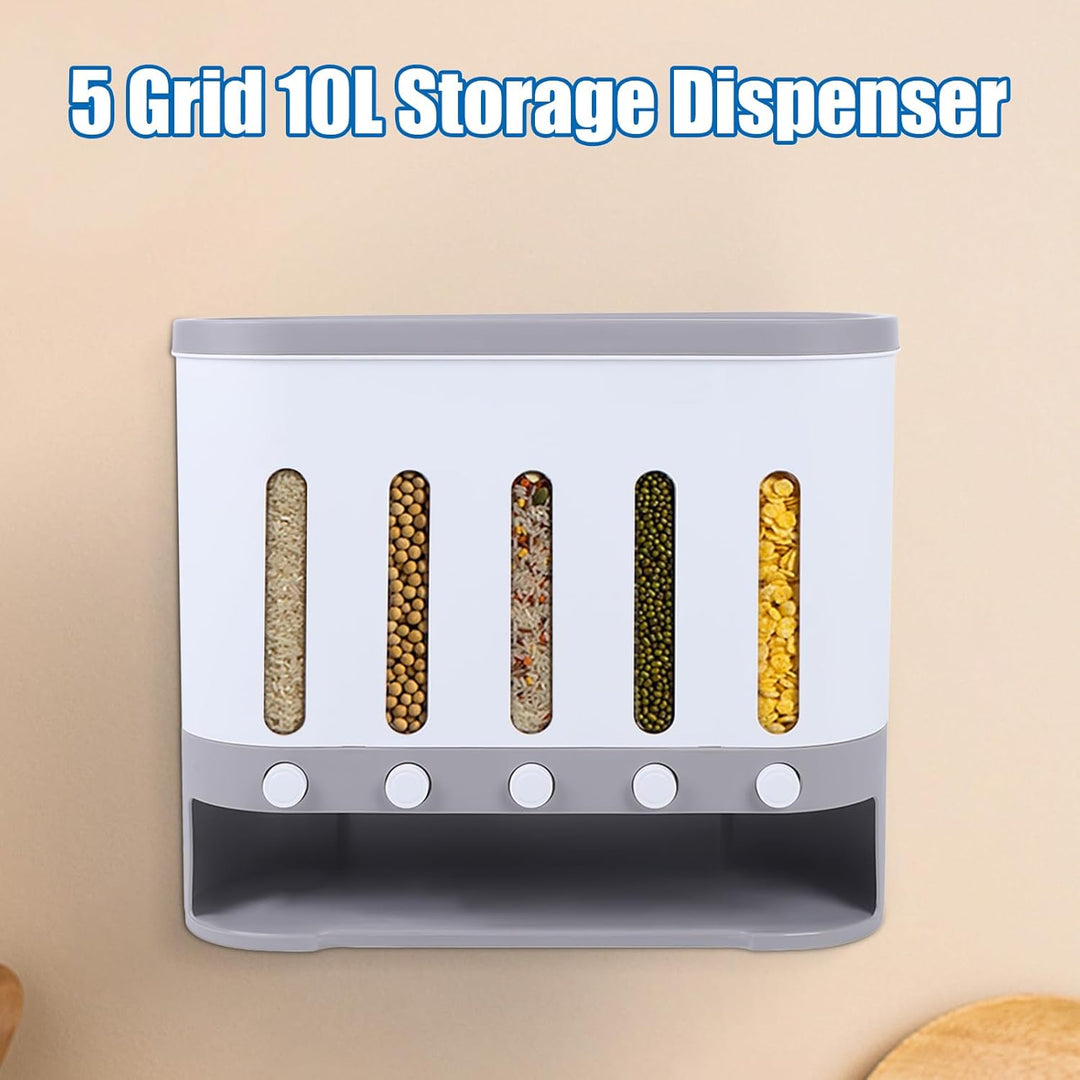 5 Gitter 10 L Müslispender, Montiert Getreidespender Küche Trockenfutter mit Obere Platte und Rückse