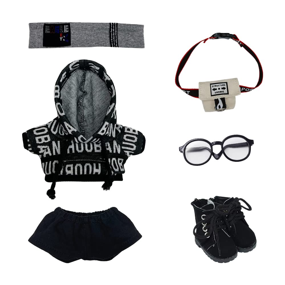 niannyyhouse 20 cm Plüsch-Puppenkleidung, lockerer Hip-Hop-Anzug, Kopfbedeckung, Hose, Rucksack, Bri