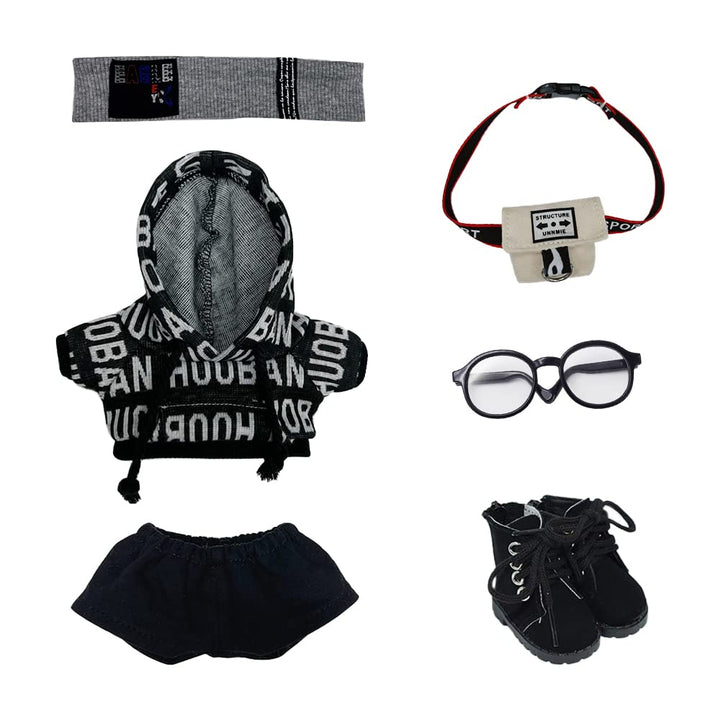 niannyyhouse 20 cm Plüsch-Puppenkleidung, lockerer Hip-Hop-Anzug, Kopfbedeckung, Hose, Rucksack, Bri