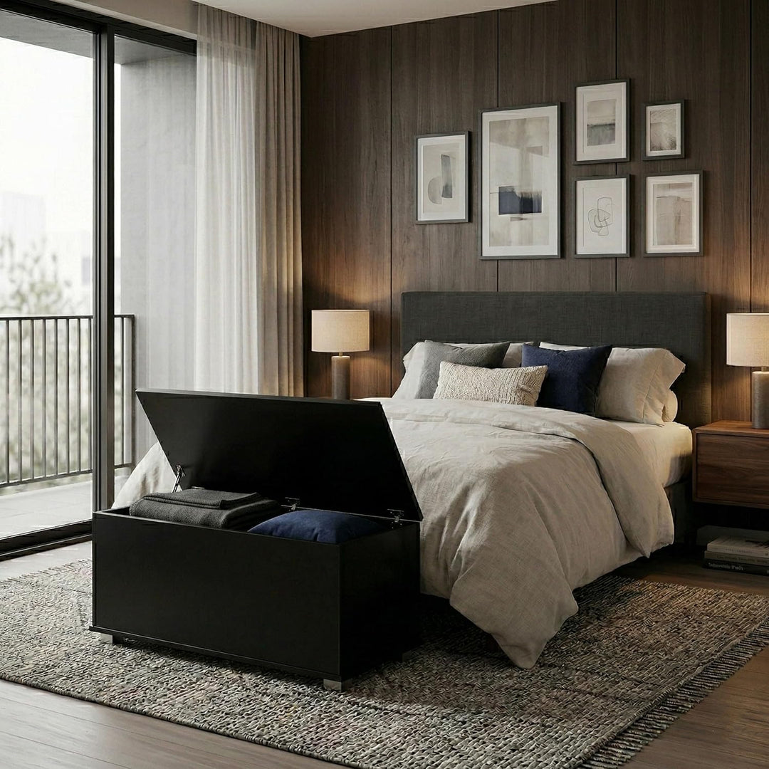 VDD Aufbewahrungsbox Holz - Spielzeugkiste - Deckenkiste - 100 cm breit - Schwarz