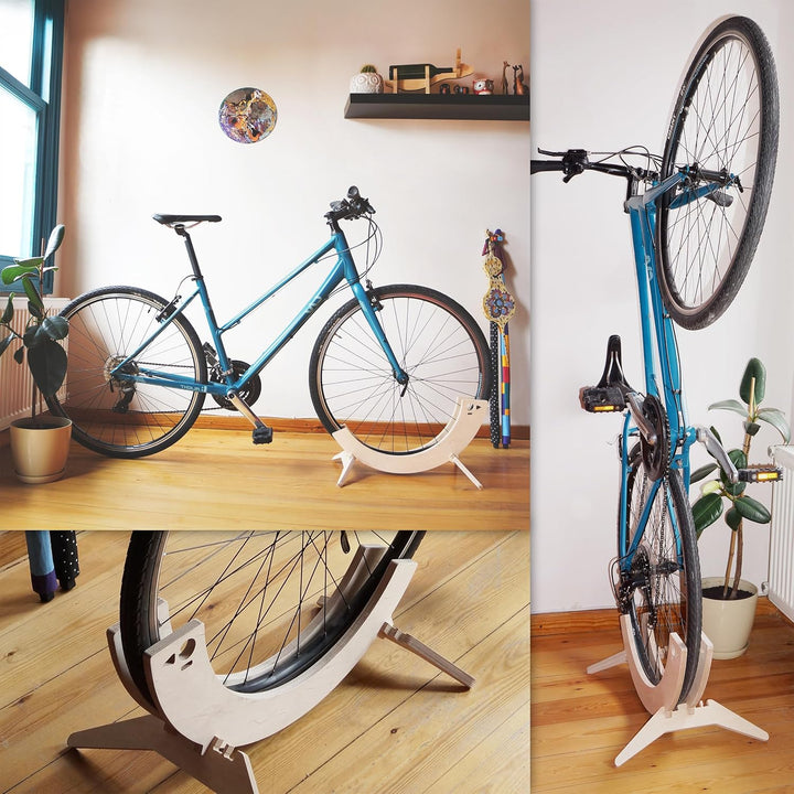 Tori Fahrradträger, verstellbar, freistehend, aus Holz, für Räder mit einer Dicke von 2,7 cm bis 9,6
