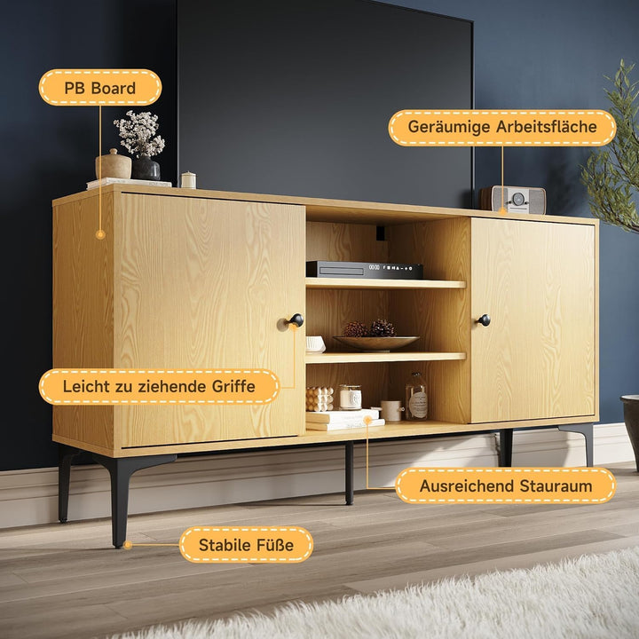SONNI TV-Schrank, Fernsehtisch, Fernsehregal, Lowboard für Fernseher 60 Zoll mit 2 Schränken, 3 offe