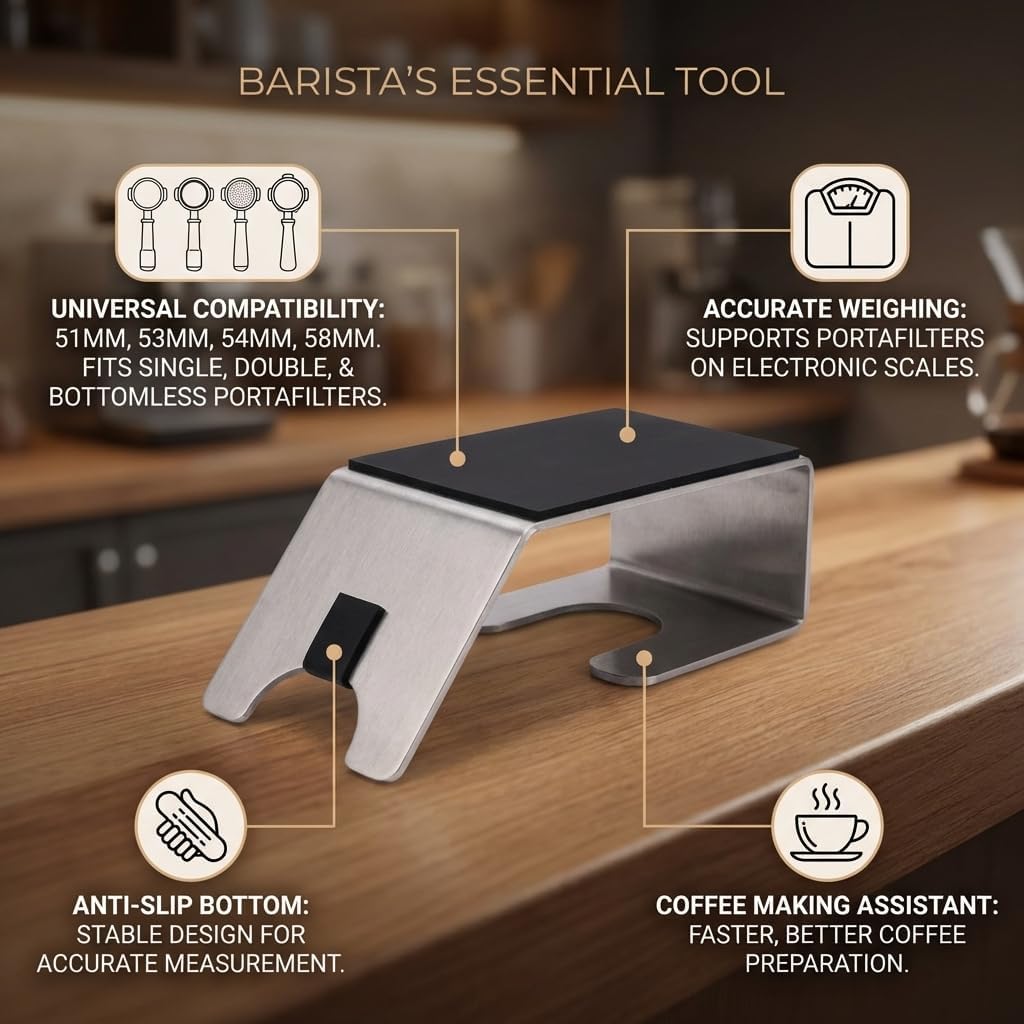 Kaffee Siebträger Halter und Tamper Station, Edelstahl, für 51-58 mm, Bodenlos