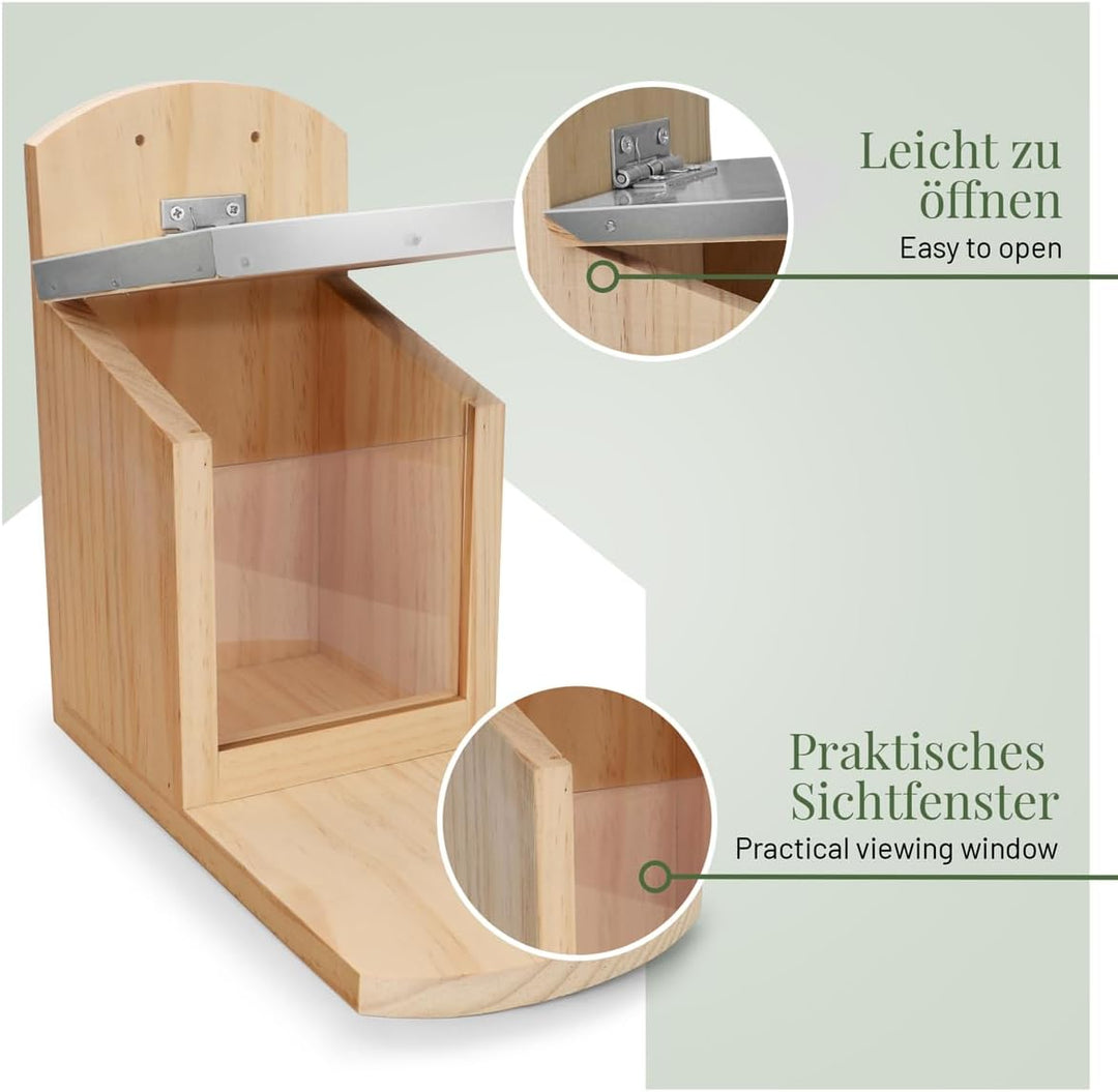 WILDLIFE HOME Eichhörnchen Futterhaus XL mit Metalldach I Futterstation aus verschraubtem Massiv-Hol