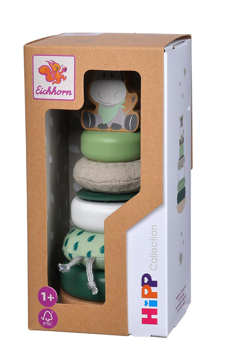 Eichhorn - Baby Hipp Stapelturm mit Ringen aus Stoff, Holz und Silikon, 8-TLG. 19cm lang, 100% FSC z