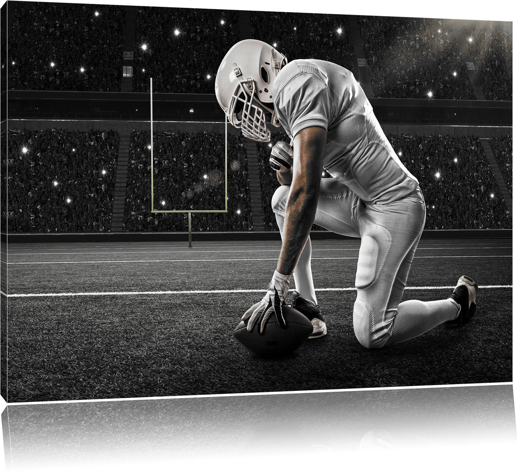 Pixxprint knieender Football-Spieler als Leinwandbild/Grösse: 100x70 cm/Wandbild/Kunstdruck/fertig b