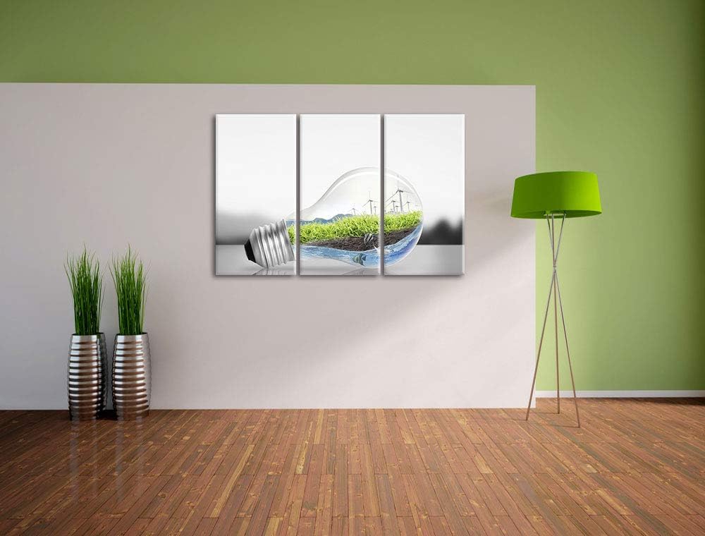 Pixxprint grüne Energie in Glühbirne als Leinwandbild | Grösse: 3 Teilig (120x80) | Wandbild| Kunstd