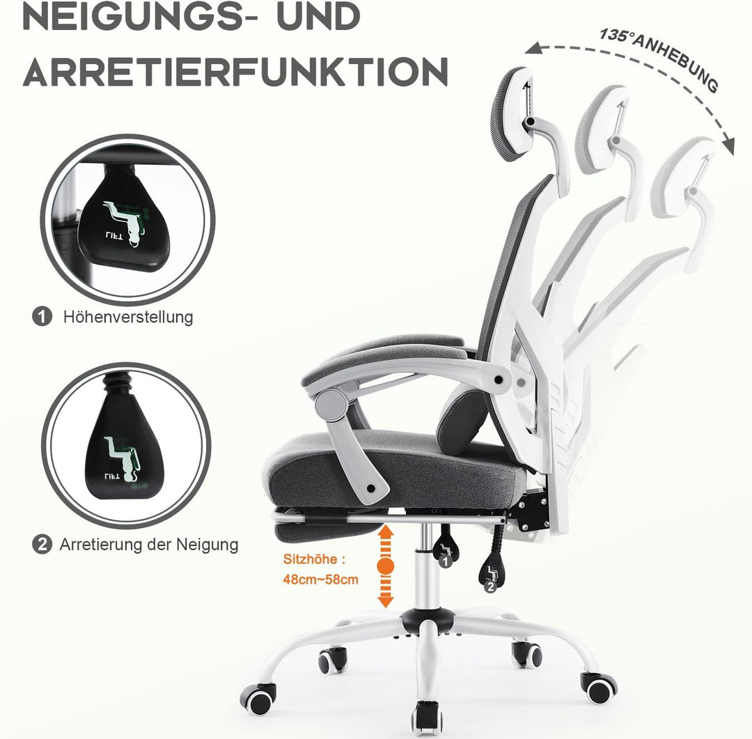 DUMOS Bürostuhl Ergonomisch - Ein Schreibtischstuhl mit Komfortarmlehnen, Ausgestattet mit Einer Beq
