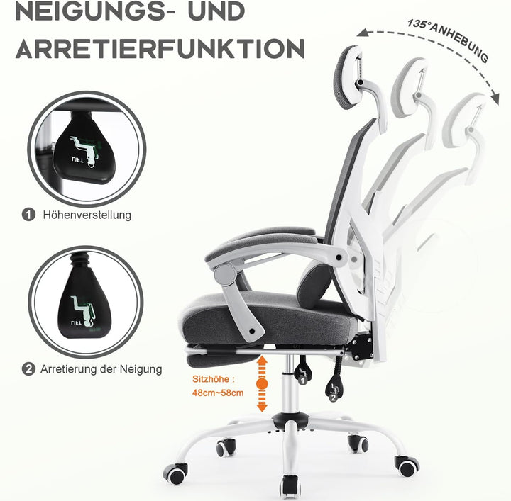 DUMOS Bürostuhl Ergonomisch - Ein Schreibtischstuhl mit Komfortarmlehnen, Ausgestattet mit Einer Beq