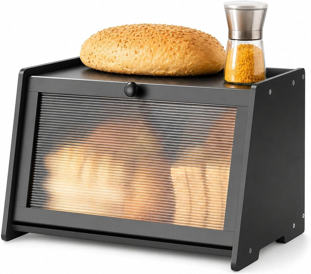 Brotkasten aus Holz, schwarze Brotbox für Küchenarbeitsplatte, 1-stufiger Brotbehälter zur Brotaufbe