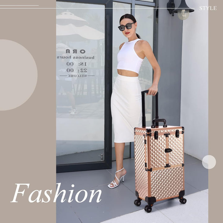 Kosmetik Trolley Friseurkoffer mit Schublade und Spiegel Kosmetikkoffer mit 4 Tabletts Make up Koffe