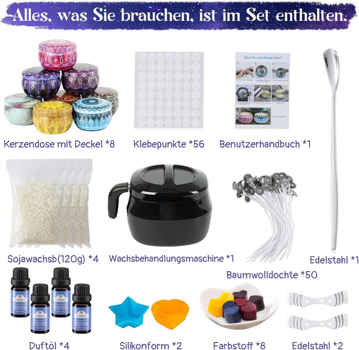 Zilchx Kerzen Selber Machen Set, mit 1L Elektrischer Wachsschmelzer, Kerzenherstellung Zubehör - 480
