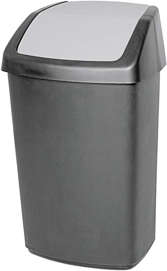 Curver Abfalleimer Swing-Top 25l in schwarz/grau, Plastik, 35 x 25 x 10 cm, 35 x 25 x 10 cm