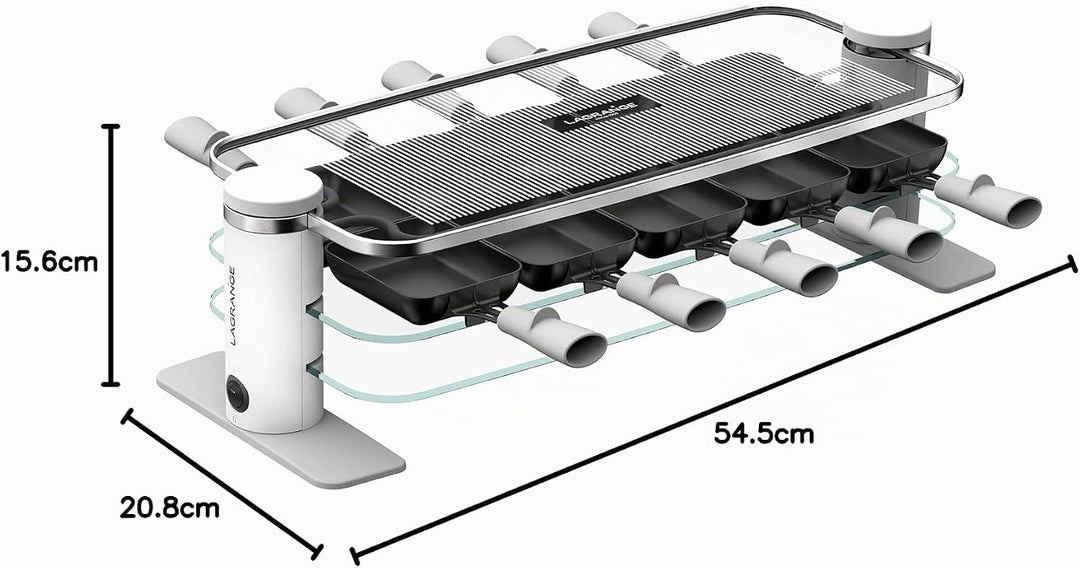 LAGRANGE Raclette-Gerät für 10 Personen, 1200 W, Glasplatten, abnehmbare obere Platte für einfache R