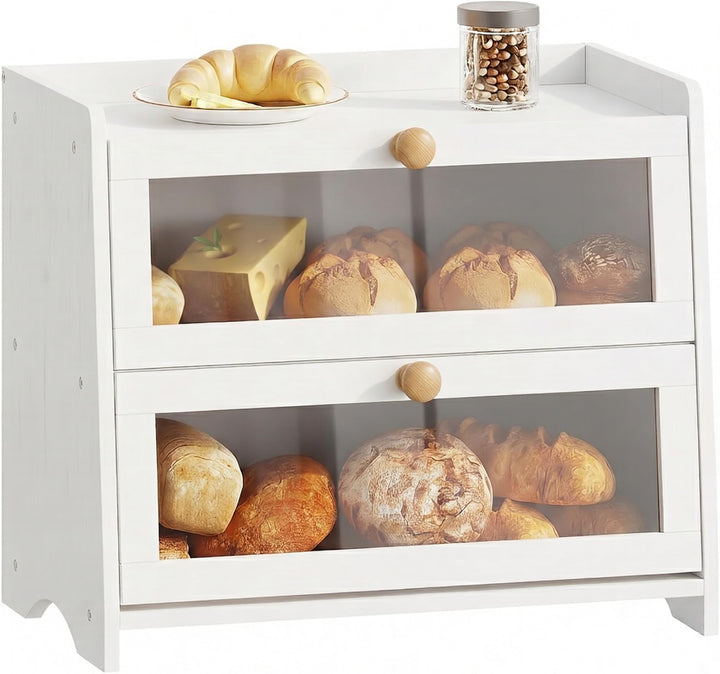 BAMBANG Brotkasten Bambus 2 Etagen Gross,Brotaufbewahrung Frischhalten Brotbehälter Brotschrank Brea