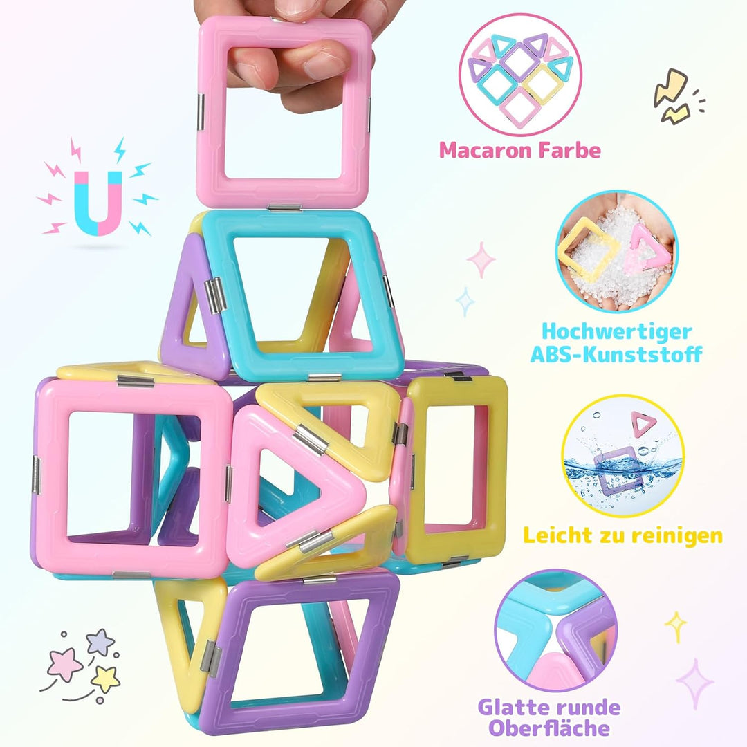 ECHOCUBE Magnetische Bausteine, 120 Teile Magnetische Kacheln mit Magnet Räde Set für Kinder ab 3 Ja