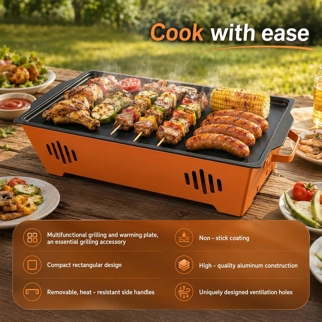 BBQ Warmhalteplatte, Warmhaltebehälter für Essen &amp; Grillgut, Grill Heizplatte aus Edelstahl mit Anti