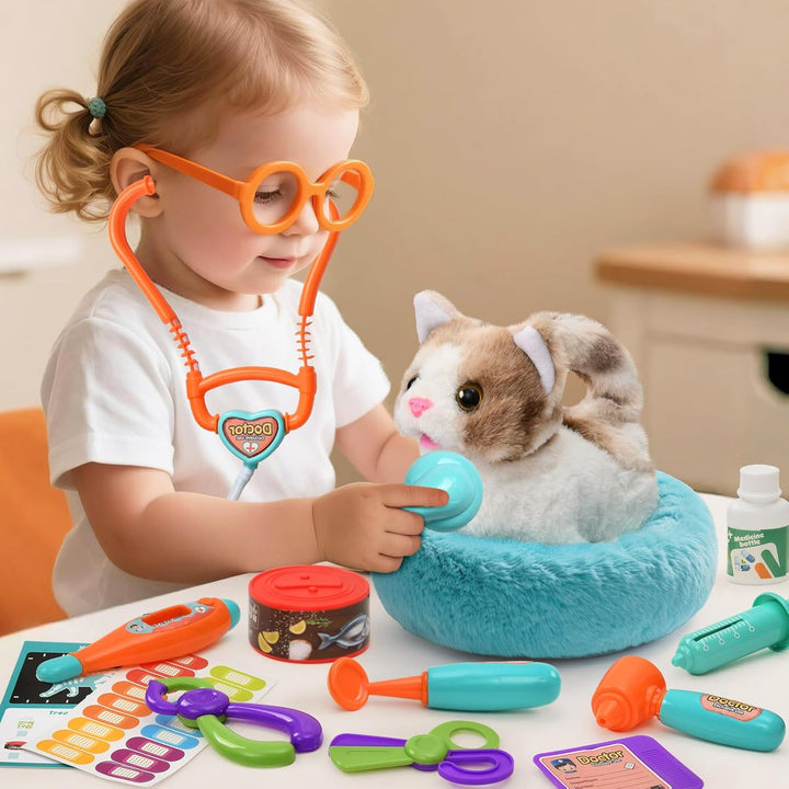 Katze Spielzeug Kinder Kuscheltier Katze Arztkoffer Kinder mit Elektronische Haustiere Gehen Bellt S