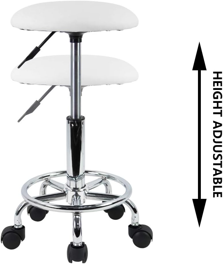 KKTONER Rollhocker Arbeitshocker mit Fussstütze PU Leder Rund Gepolstert 360° drehbar Bürohocker höh