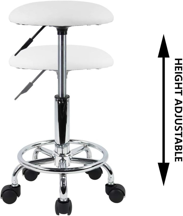 KKTONER Rollhocker Arbeitshocker mit Fussstütze PU Leder Rund Gepolstert 360° drehbar Bürohocker höh
