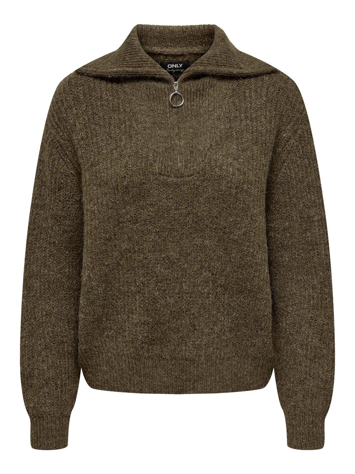 ONLY Damen Strickpullover mit Reissverschluss Stehkragen Knitted Sweater Half Zip Troyer ONLBAKER, C