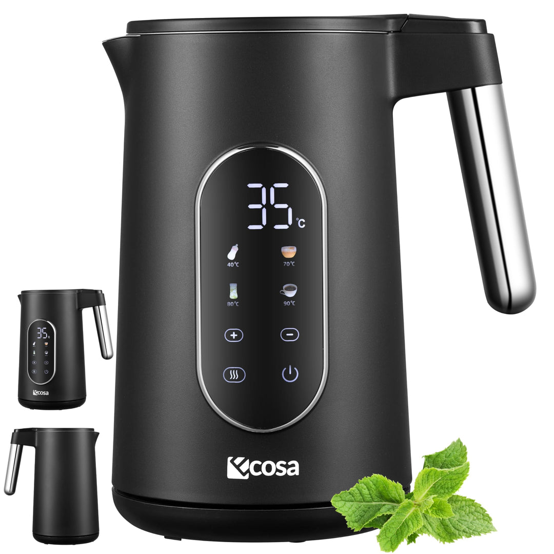 Wasserkocher Edelstahl mit Temperatureinstellung (40°C-100°C) 1,7 Liter 2200 Watt Teekocher 100% BPA