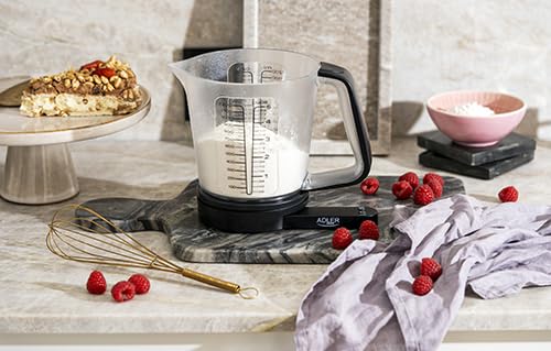 ADLER Küchenwaage mit Messbecher, 5kg Kapazität, weisses LED-Display