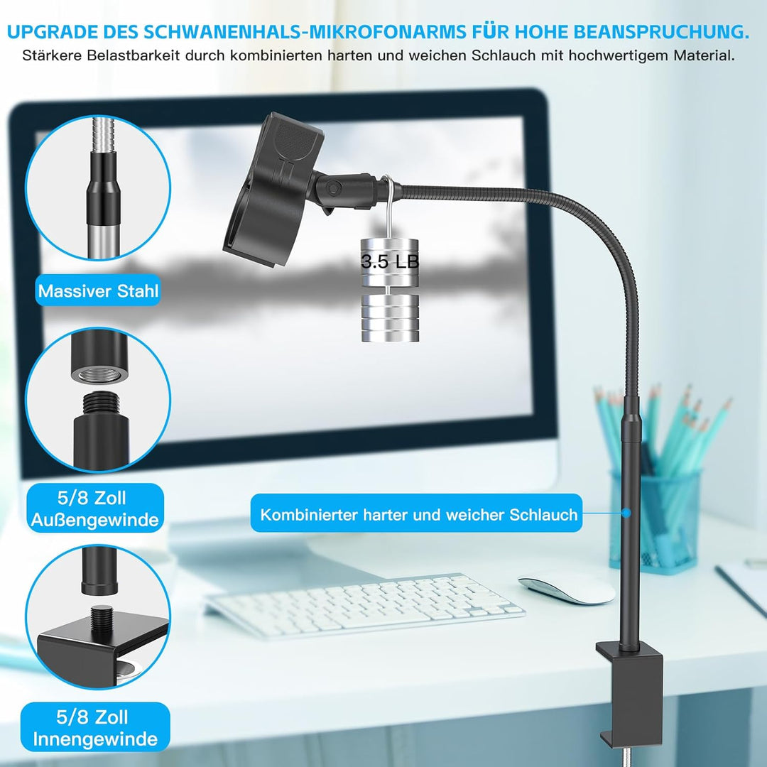 ZealSound Mikrofon Arm, kompakter 19-Zoll-Schwanenhals-Mikrofon ständer arm, mit Metall-Schraubadapt