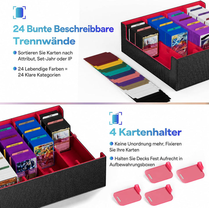 Kartenaufbewahrungsbox für Trading Cards, 2400+ MTG Commander Deck Box mit 24pcs bunten Teilern, Kar