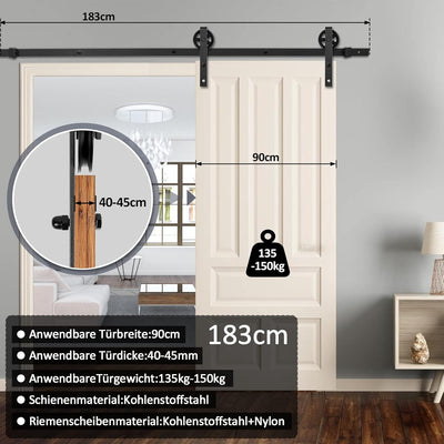 Jopassy 183cm (6FT) Schiebetürbeschlag, Schiebetürsystem Set, Schiebetüren Tragfähigkeit 150kg, Schi
