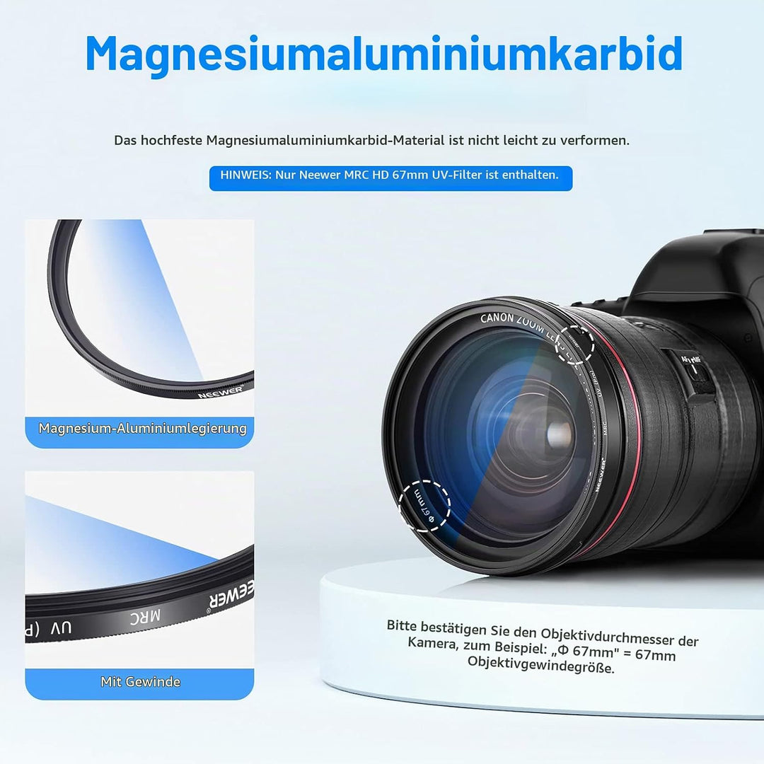 NEEWER 67mm MRC UV Filter, Schutzfilter mit 30 Schichten Multiresistente Nanobeschichtungen/HD Optis
