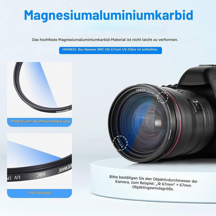 NEEWER 67mm MRC UV Filter, Schutzfilter mit 30 Schichten Multiresistente Nanobeschichtungen/HD Optis