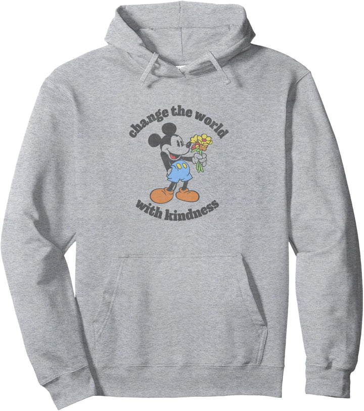 Disney Mickey With Flowers Change The World With Kindness Pullover Hoodie