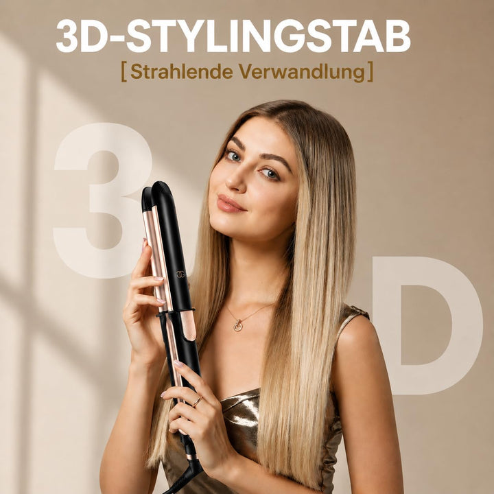 Glätteisen 2-in-1 Professioneller Haarglätter & Lockenstab Golden Goods – Titanplatten mit Keramikbe