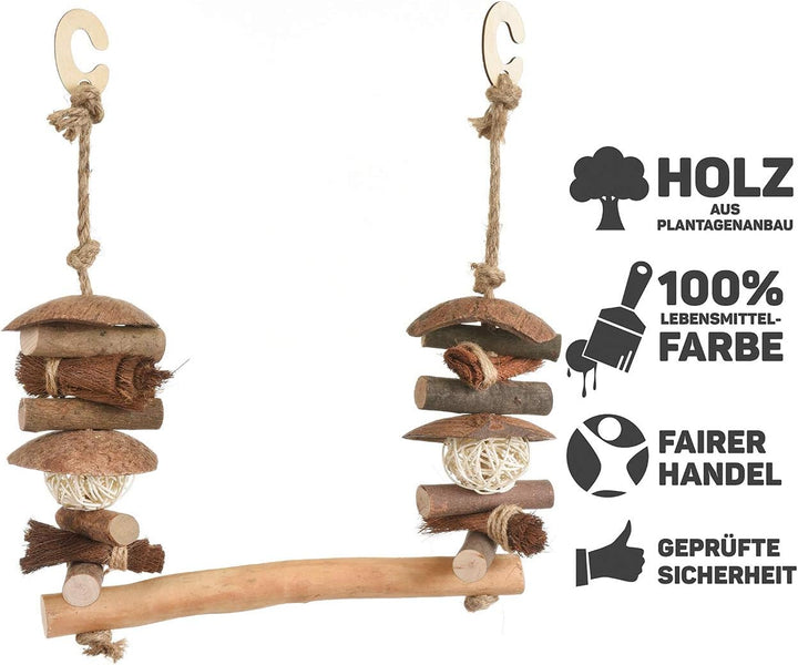 HappyBird | Vogelschaukel aus Naturholz Schaukel für Graupapageien &amp; Co.