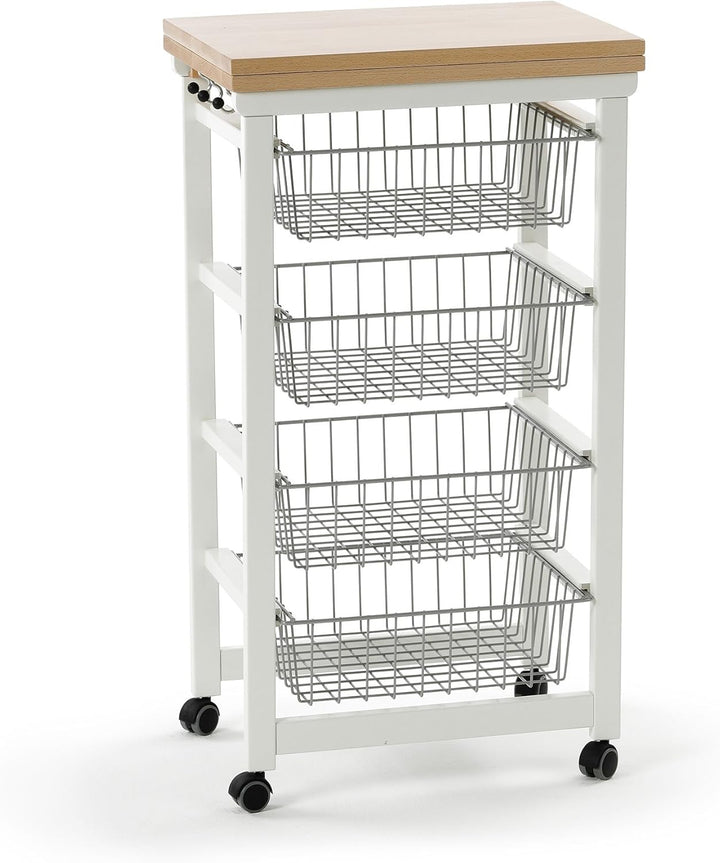 ARREDAMENTIITALIA Arredamenti Italia Küchenwagen GASTONCINO, Holz - 4 Körbe - Aufklappbar - Farbe: W