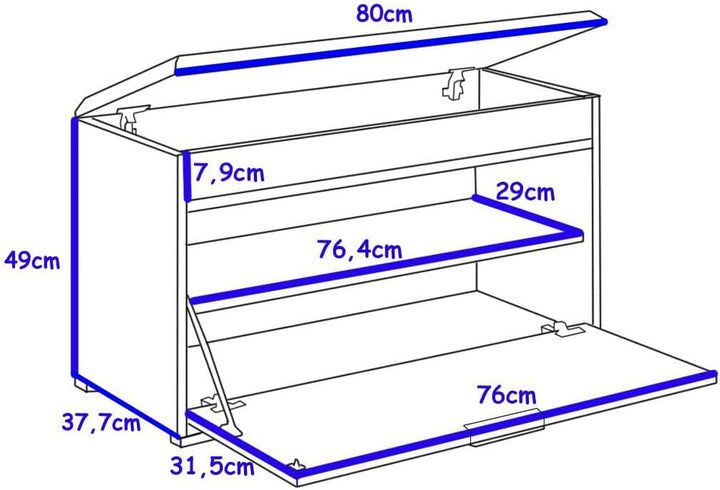 Schuhschrank 80x37,7x49 cm mit öffnenden Sitz aus grauem Samt - Praktische Schuhkipper mit Klappe fü