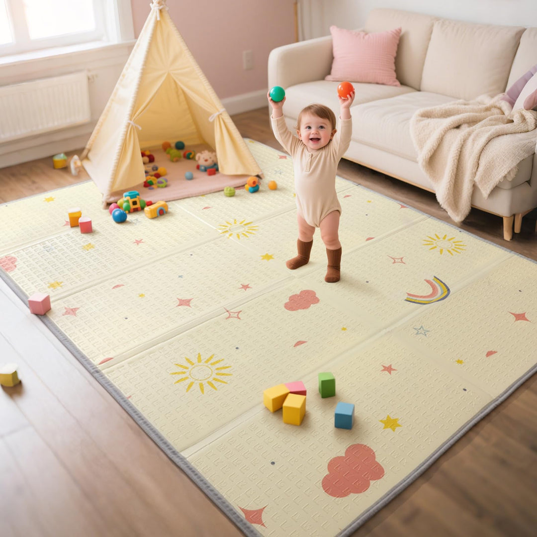 Mallify Krabbelmatte 180x150x1,5cm für Baby, Faltbar & Schadstofffrei, Beidseitig Verwendbare Spielm