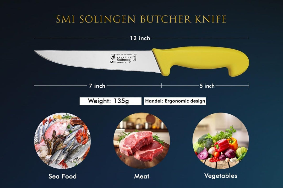 SMI 7 Zoll Metzgermesser Solingen – Fleischmesser, Schlachtmesser, Stechmesser, Kochmesser – Premium